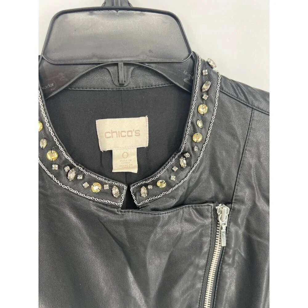 Chicos Womens Faux Leather Jacket Black Size 0 US Small